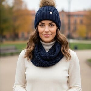 Navy Blue Knit Beanie and Scarf Set